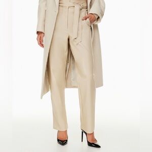 Babaton Aritzia High-Rise Tie-Waist Vegan Leather Pants in cream size 0
